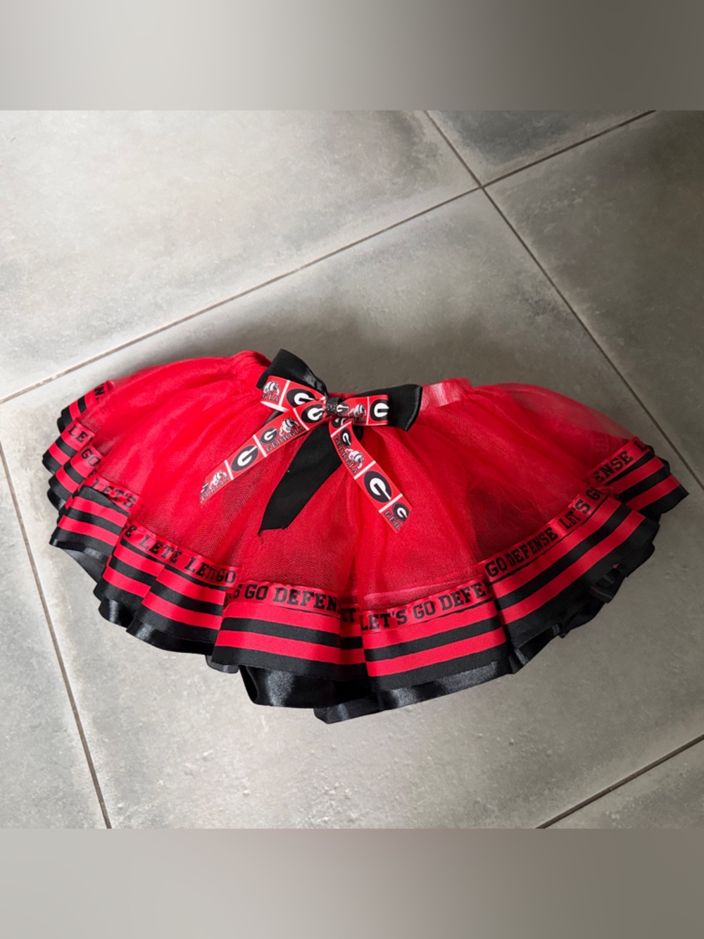 Girls University of Georgia Red and Black Tulle Tutu with Ribbon Accent